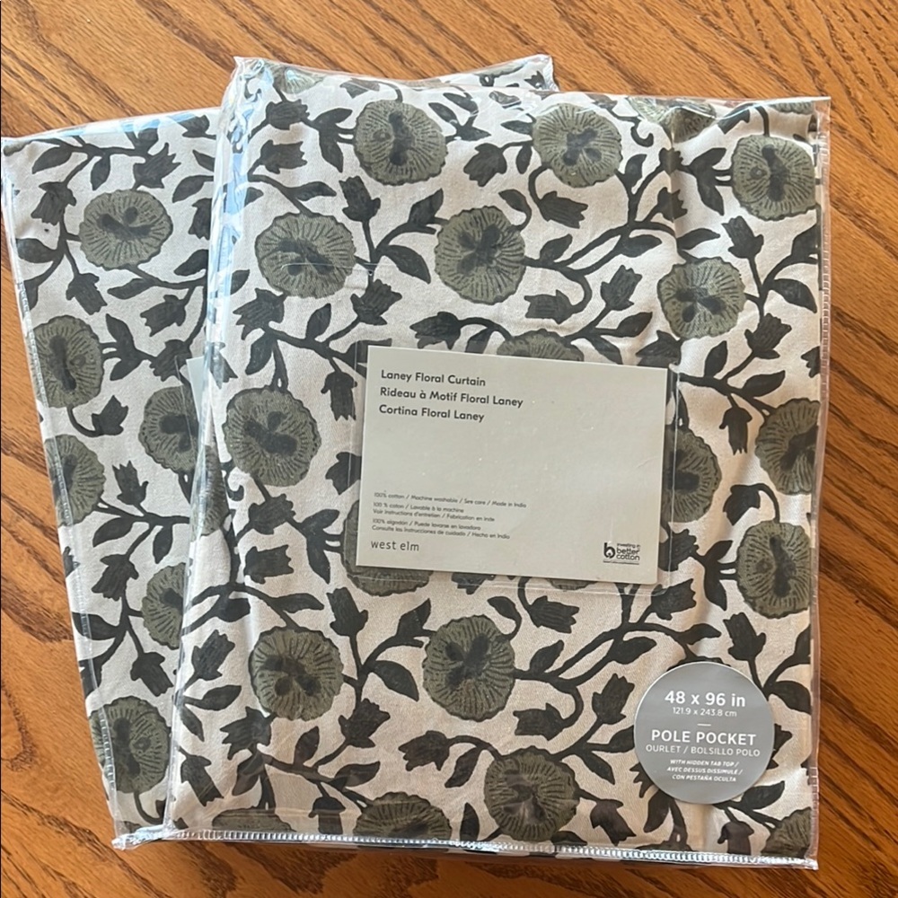 2 West Elm Laney Floral Curtains - Green